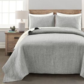 cKing Size 3-Piece Reversible Cotton Yarn Woven Coverlet Set in Grey Cream