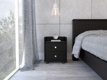 Aura Nightstand; Metal Handle; Two Drawers; Superior Top -Black