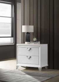 Prism Modern Style 2-Drawer Nightstand with LED Glow & V-Shape Handles in White