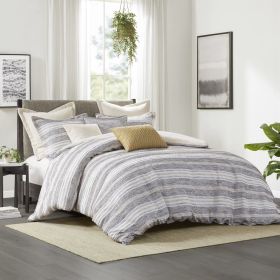 Oversized Chenille Jacquard Striped Comforter Set with Euro Shams and Throw Pillows