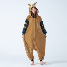 Halloween Autumn Winter Polar Fleece One-piece Pajamas Hoodie Cosplay Jumpsuits Adult Performance Clothes Festival Holiday Party (Color: Khaki, size: L)