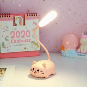 1pc Adjustable Table Lamp; Cartoon Cute Cat Night Light; USB Rechargeable LED Table Light; Child Eye Protection Warm White Desk Lamp (Color: PINK)