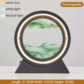 3D Hourglass LED Lamp 360Â° Moving Sand Art Table Lamp Sandscapes Quicksand Night Light Living Room Accessories Home Decor Gifts (Color: Black-Green 24CM, Ships From: China)