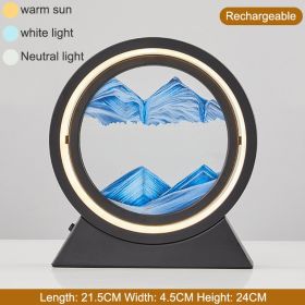 3D Hourglass LED Lamp 360Â° Moving Sand Art Table Lamp Sandscapes Quicksand Night Light Living Room Accessories Home Decor Gifts (Color: Black-Blue 24CM, Ships From: China)