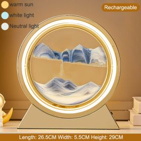 3D Hourglass LED Lamp 360Â° Moving Sand Art Table Lamp Sandscapes Quicksand Night Light Living Room Accessories Home Decor Gifts (Color: Gold--Blue 29CM, Ships From: China)