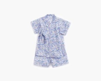 Baby Floral Print Belt Design Short-Sleeved Tops Combo Shorts Japanese Sets Pajamas (Size/Age: 90 (12-24M), Color: Blue)