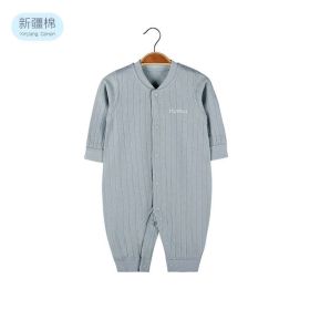 Baby Solid Color Pit Strip Fabric Single Breasted Design Cotton Jumpsuit Pajamas (Size/Age: 59 (0-3M), Color: Blue)