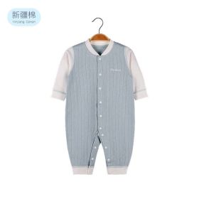 Baby Solid Color Pit Strip Fabric Single Breasted Design Cotton Jumpsuit Pajamas (Size/Age: 59 (0-3M), Color: Light blue)