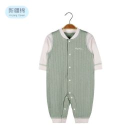 Baby Solid Color Pit Strip Fabric Single Breasted Design Cotton Jumpsuit Pajamas (Size/Age: 73 (6-9M), Color: Light Green)