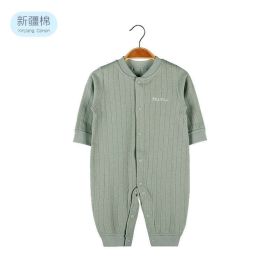 Baby Solid Color Pit Strip Fabric Single Breasted Design Cotton Jumpsuit Pajamas (Size/Age: 90 (12-24M), Color: Green)
