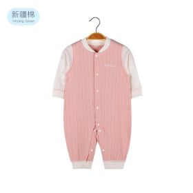 Baby Solid Color Pit Strip Fabric Single Breasted Design Cotton Jumpsuit Pajamas (Size/Age: 90 (12-24M), Color: PINK)