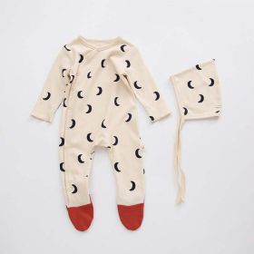 Baby Printed Graphic Side Button Design Long Sleeved Jumpsuit Romper Pajamas With Hat (Size/Age: 73 (6-9M), Color: Apricot)