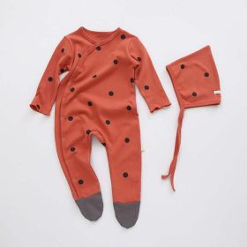 Baby Printed Graphic Side Button Design Long Sleeved Jumpsuit Romper Pajamas With Hat (Size/Age: 66 (3-6M), Color: Red)