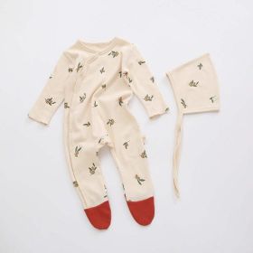 Baby Printed Graphic Side Button Design Long Sleeved Jumpsuit Romper Pajamas With Hat (Size/Age: 73 (6-9M), Color: Yellow)