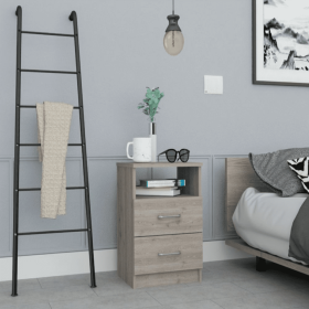 Nightstand Olienza, Two Drawers, One Shelf, Light Gray Finish (Color: Light Gray)