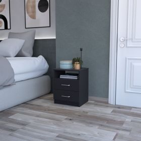 Nightstand Olivenza, Two Drawers, Black Wengue Finish (Color: as Pic)