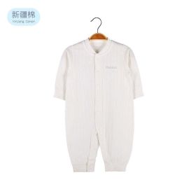 Baby Solid Color Pit Strip Fabric Single Breasted Design Cotton Jumpsuit Pajamas (Size/Age: 90 (12-24M), Color: Ivory)